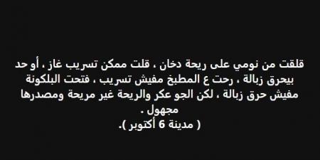 ريحة من الشيخ زايد إلى الحدائق، أسباب انتشار الدخان الخانق في 6 أكتوبر - تدوينة الإخباري