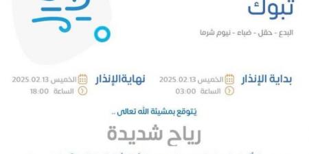 الأرصاد: رياح شديدة على منطقة تبوك - تدوينة الإخباري