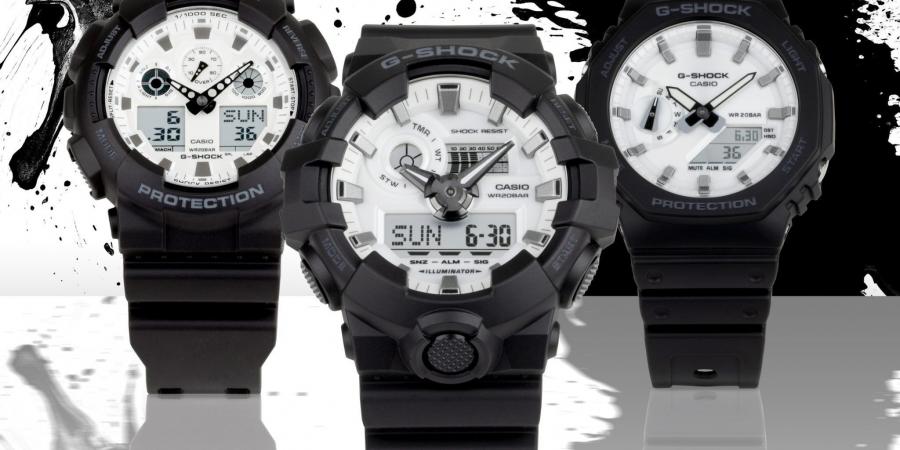 كاسيو تطلق مجموعة G-SHOCK الجديدة باللونين الأبيض والأسود مع مقاومة للصدمات والماء حتى عمق 200 متر - تدوينة الإخباري