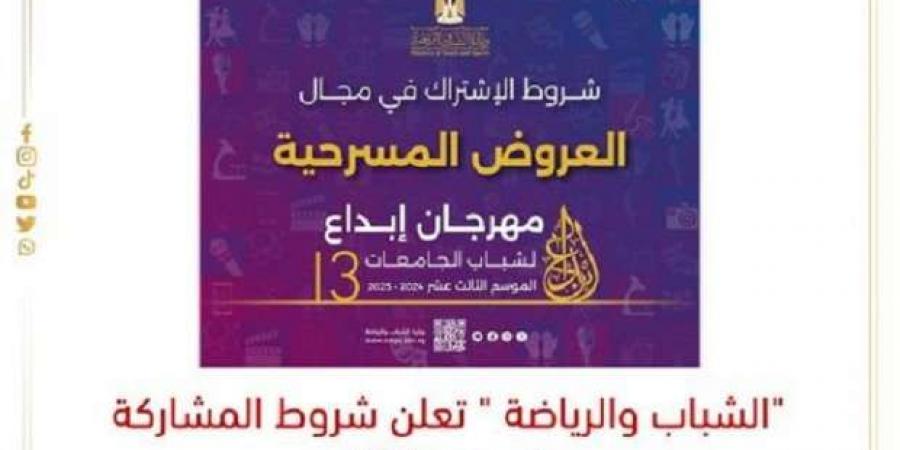 شروط الاشتراك في مسابقة المسرح من «الشباب والرياضة» ضمن مهرجان إبداع - تدوينة الإخباري