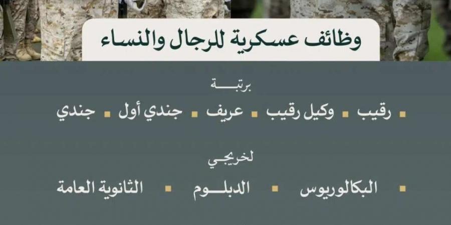 وزارة الدفاع تعلن وظائف عسكرية من رتبة "رقيب حتى جندي" للجنسين.. جهز أوراقك الآن - تدوينة الإخباري