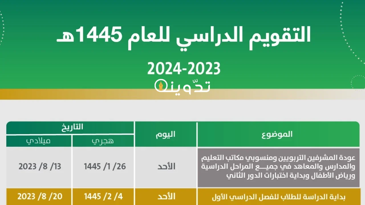 التقويم الدراسي 1445