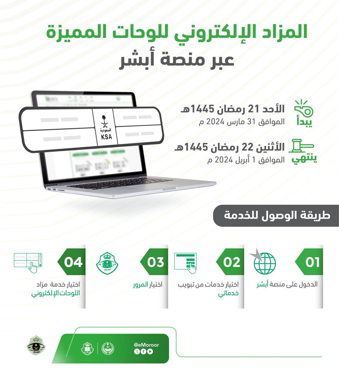 كيفية التسجيل في المزاد الإلكتروني للوحات المميزة عبر منصة أبشر 2 خدمة المزاد الإلكتروني عبر منصة أبشر