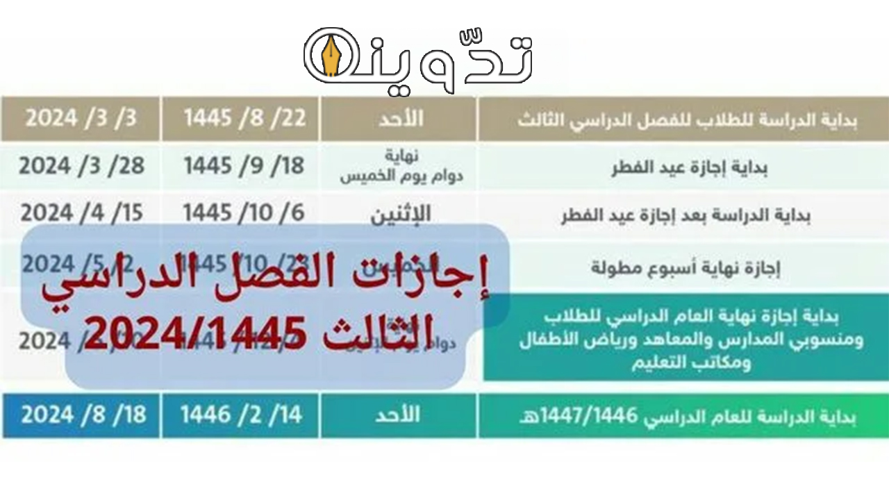 "وزارة التعليم توضح"... موعد إجازة عيد الفطر للطلاب والمعلمين 1445 2 إجازات الفصل الدراسي الثالث