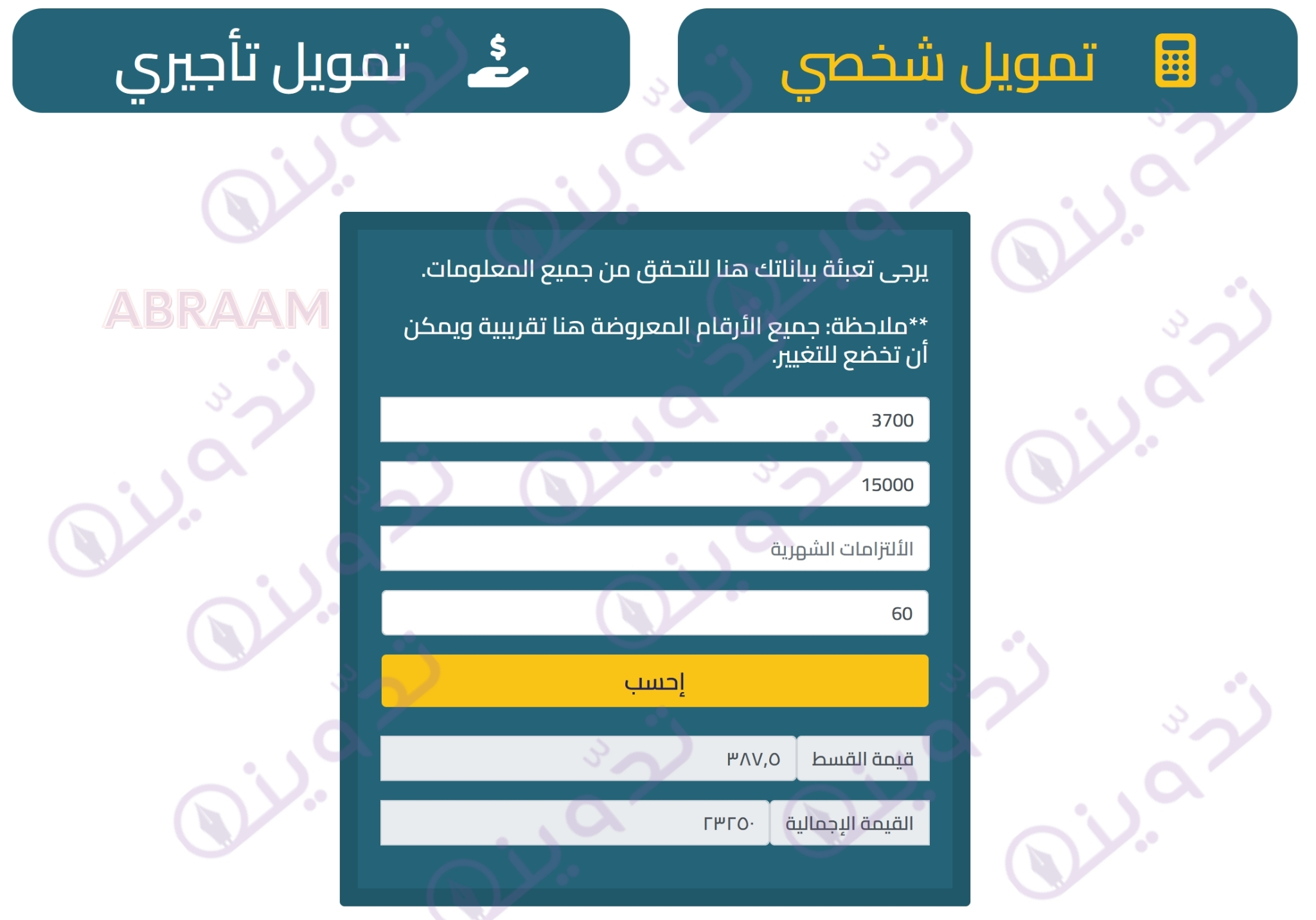 متاح فوري إيداع 15000 ريال لتسديد ديونك ومتعثراتك.. قرض شخصي بقسط 387 ريال فقط بهامش ربح قليل بدون تحويل راتبك 2 قرض شخصي بقسط 387 ريال