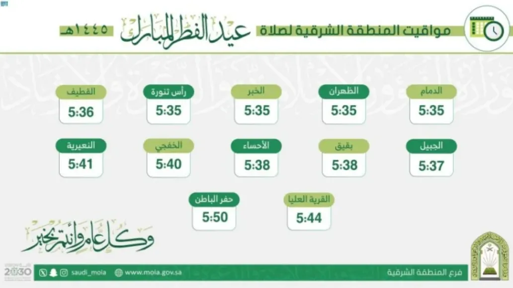 موعد صلاة عيد الفطر في الرياض وجدة والمدينة المنورة ومكة المكرمة بحسب تقويم أم القرى وتوقيت شروق الشمس 2 موعد صلاة عيد الفطر